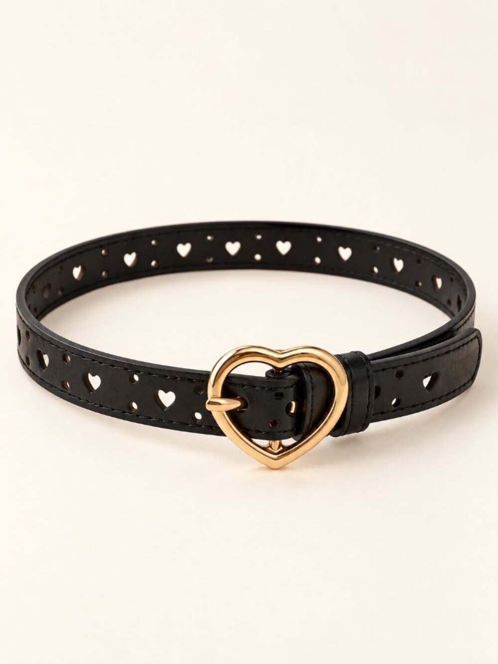 Girls Black Faux Leather Belt Gold Heart Buckle 31" New